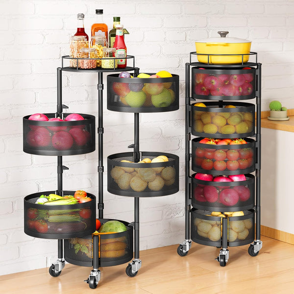 Estante verdulero giratorio de 5 niveles - En acero inoxidable y movible💥Medidas: 76 X 30 X 34cm