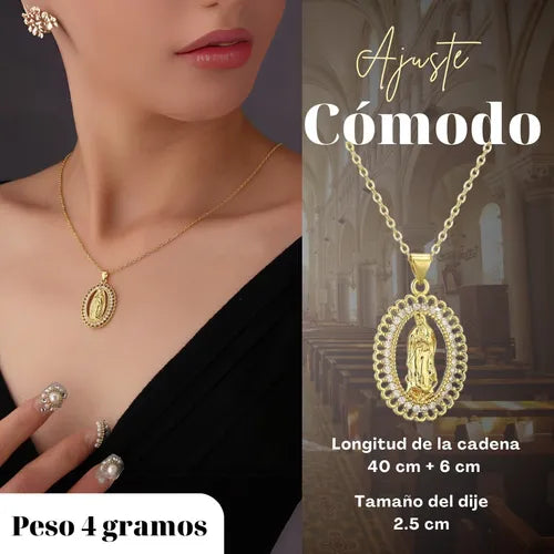 PROMO DÍA DE LA MADRE: Cadena con dije de La Virgen María en Oro laminado 18k🎁 GRATIS Cajita de regalo