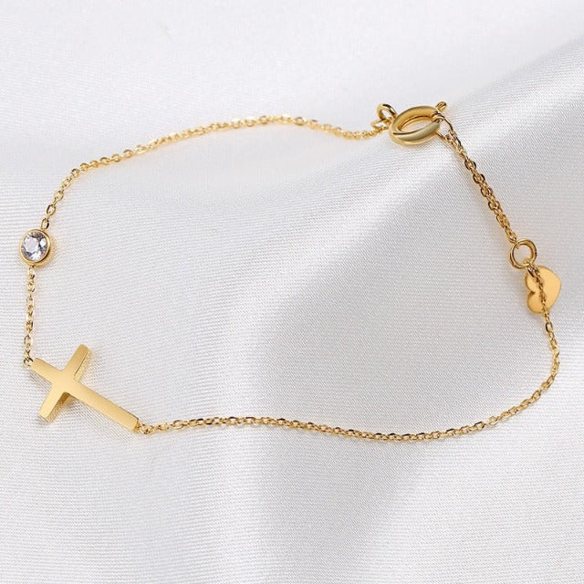 Brazalete en baño de oro laminado de 18K con la Cruz de Jesucristo🎁Paga 1 Y LLEVA 2