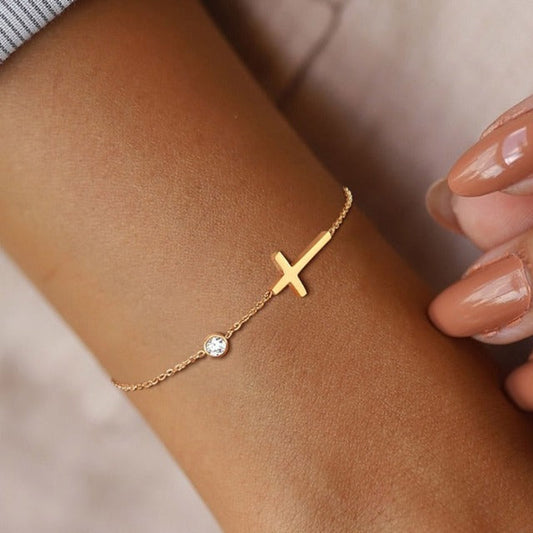 Brazalete en baño de oro laminado de 18K con la Cruz de Jesucristo🎁Paga 1 Y LLEVA 2